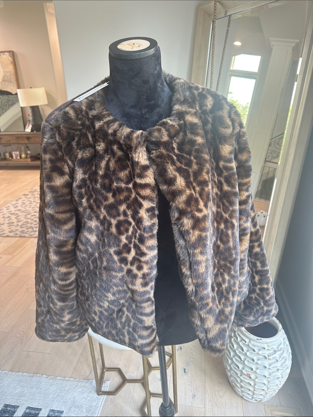 Jessica Simpson Faux Fur Leopard Teddy Jacket in Brown and Black